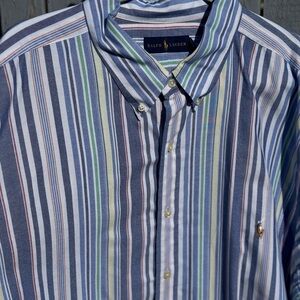 NEW Ralph Lauren Striped Dress Shirt Men's 3XB 3TG Multicolor Logo Casual Luxury